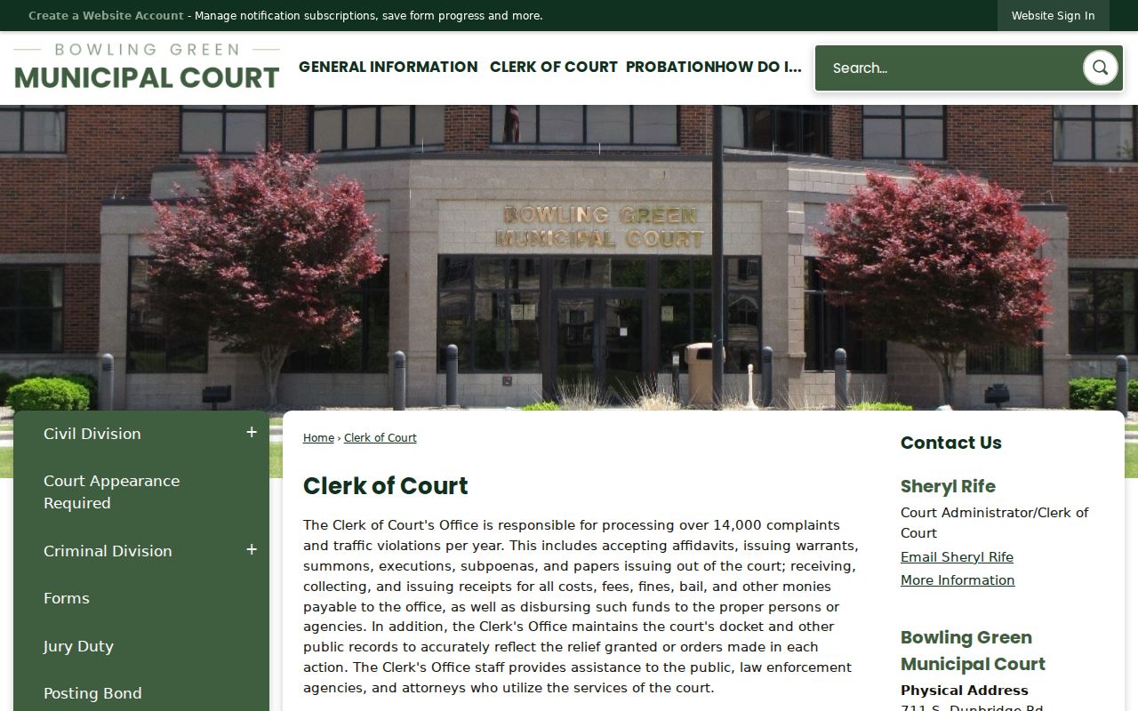Wood County Bowling Green court docket clerk records