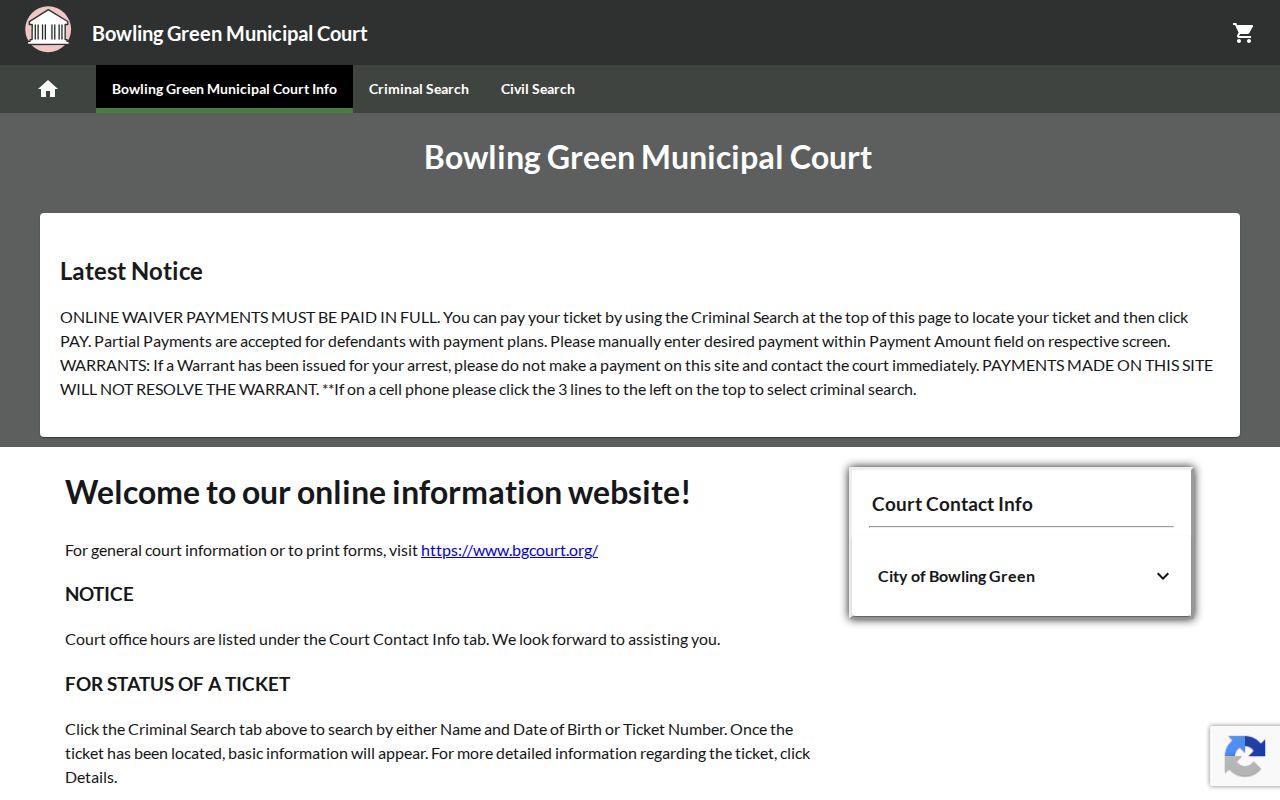Wood County case search Bowling Green municipal court GovRec