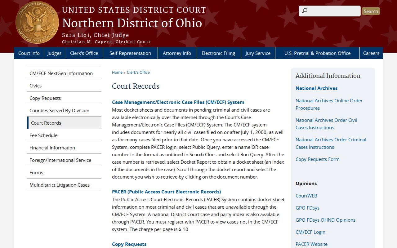 Wood County case search Northern District court records guidance