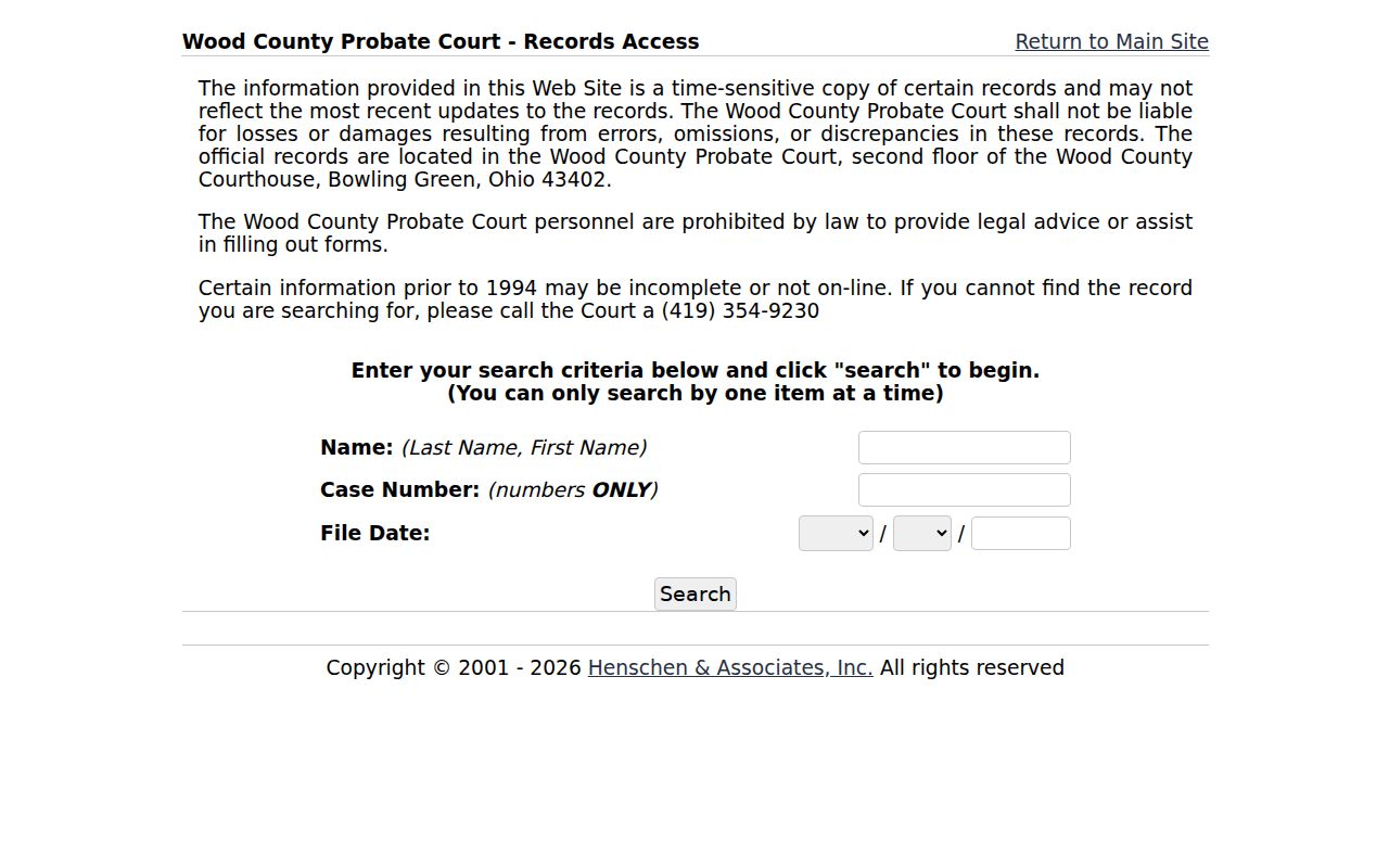 Wood County case search Probate records search