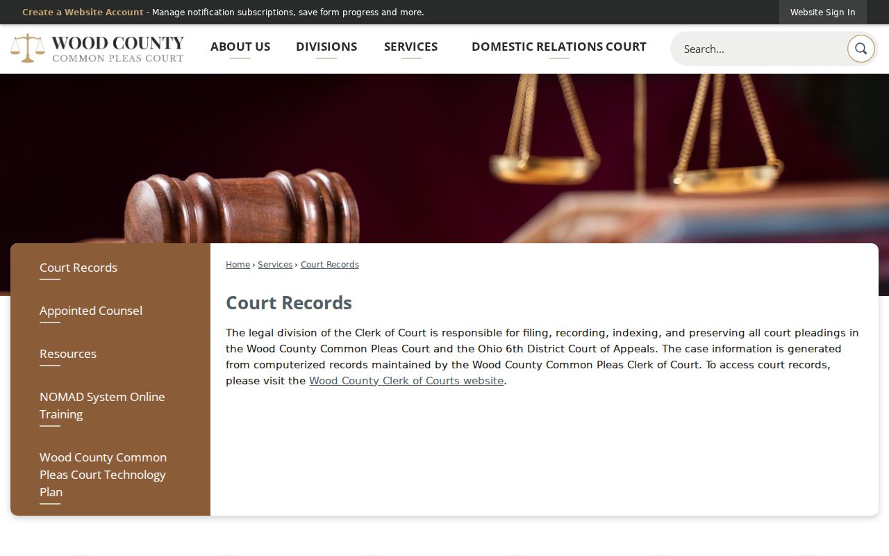 Wood County civil docket Common Pleas court records guidance