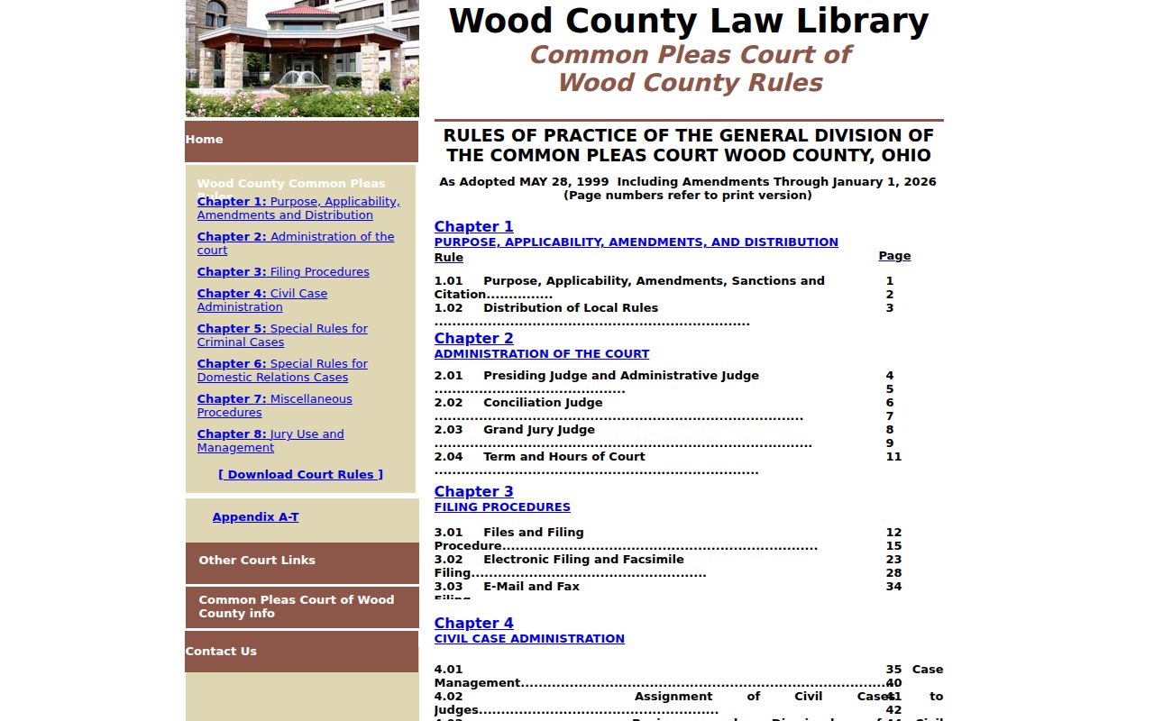 Wood County court calendar Common Pleas local rules reference