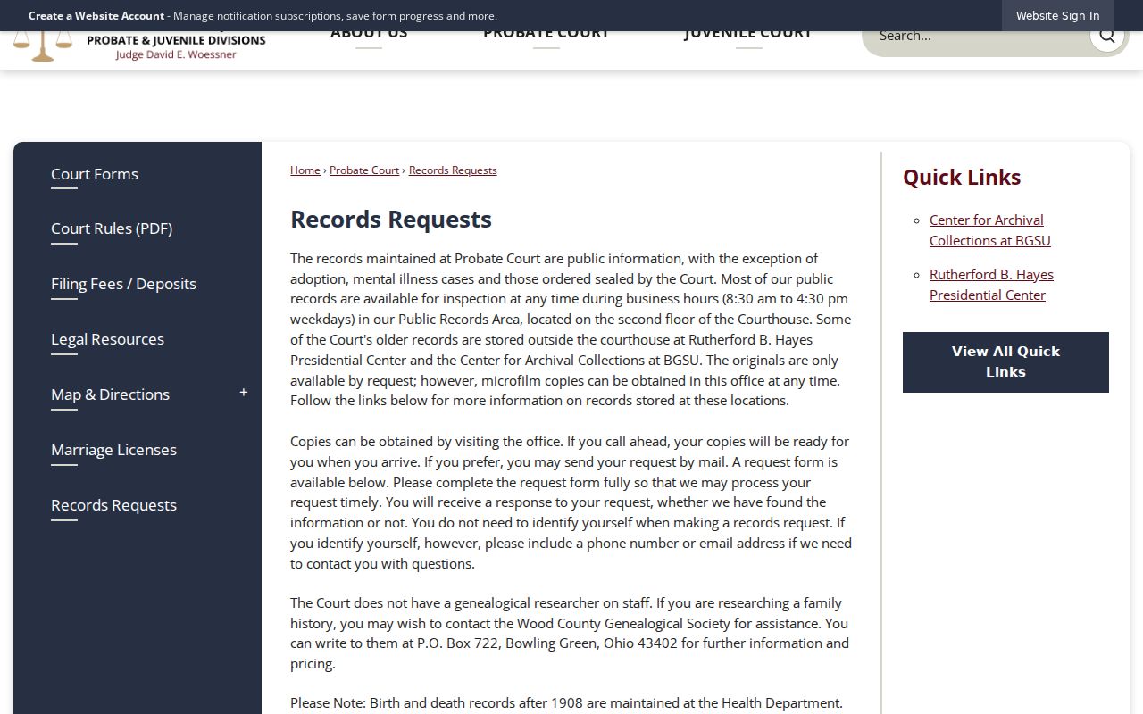 Wood County court records Probate public-records request information