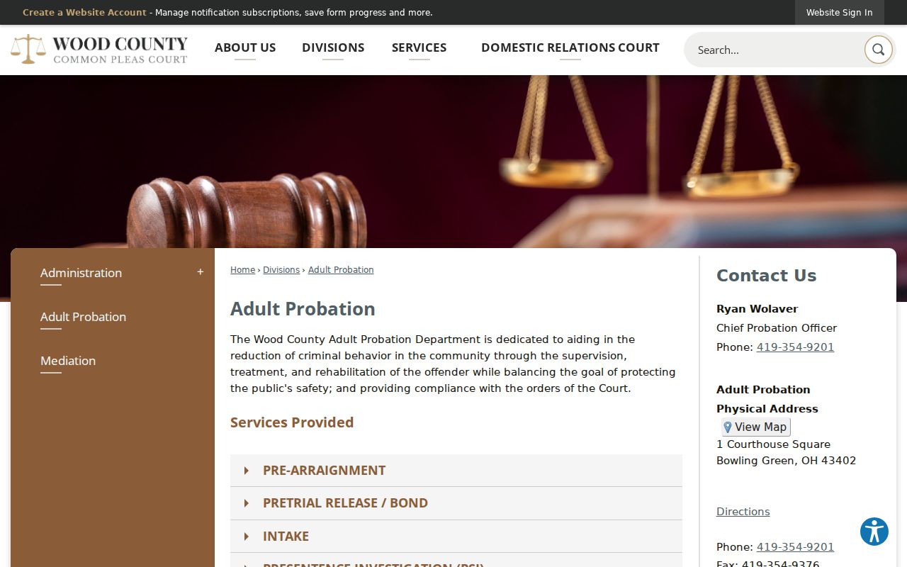Wood County criminal docket Adult Probation program information
