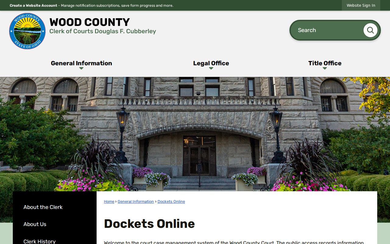 Wood County criminal docket Clerk Dockets Online entry page
