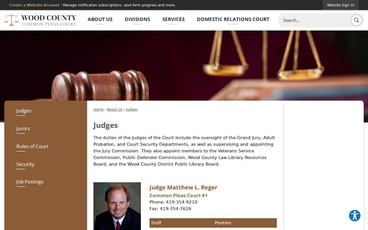 Wood County criminal docket Common Pleas judges and case managers