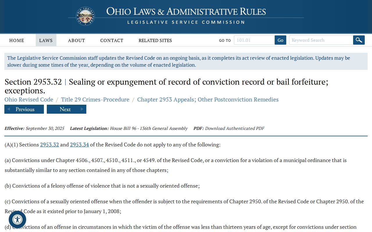 Wood County criminal docket Ohio sealing statute reference
