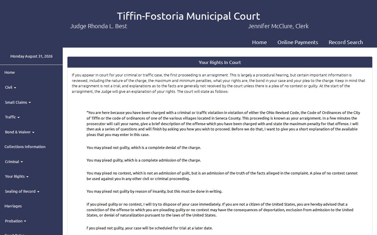 Wood County Fostoria court docket citation payment and case-number information