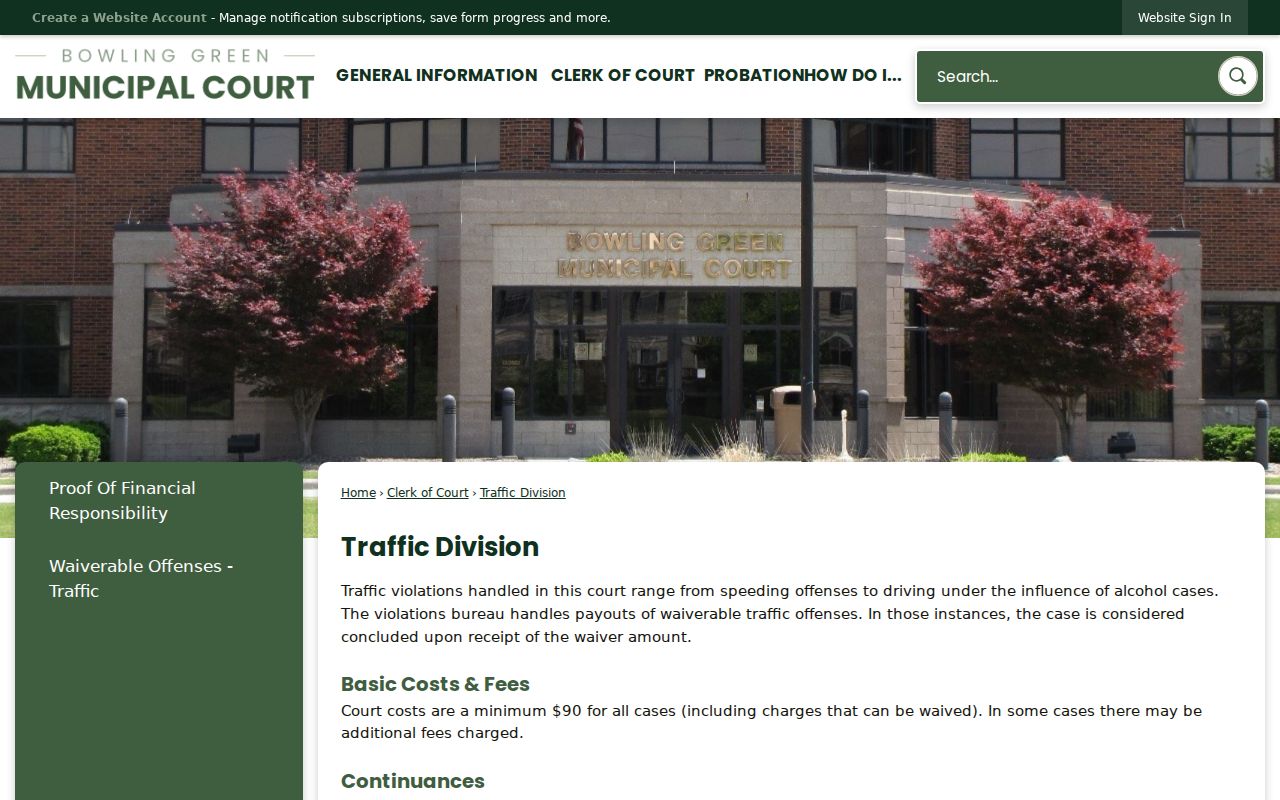 Wood County traffic court records Bowling Green Traffic Division information